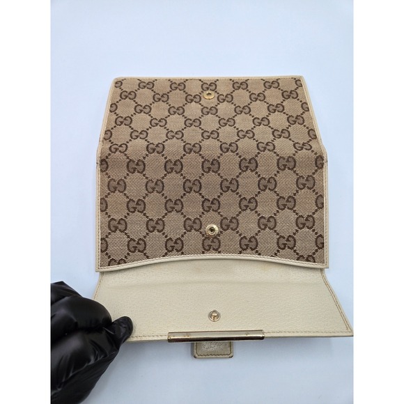 Gucci GG Canvas Monogram Beige Brown Long‎ Wallet Designer Women's - Picture 4 of 12